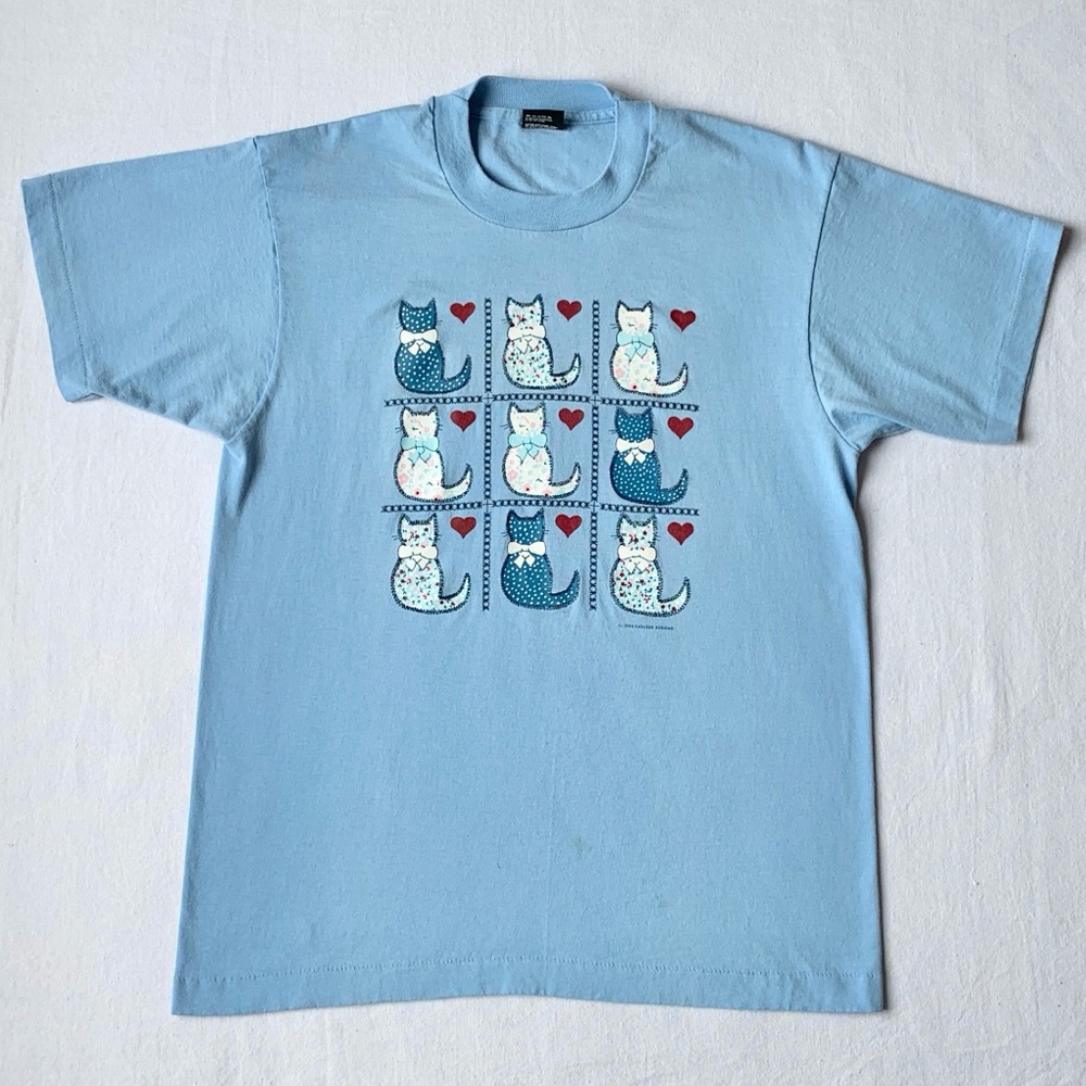 1990 Screen Stars Best 90s USA Single Stitch Floral Cats Hearts Bows T-Shirt L